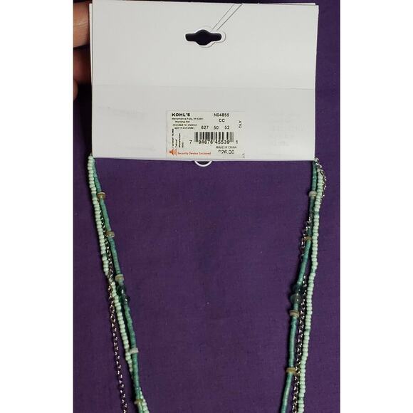 Sonoma Semiprecious Three Layer Green Seed Bead Necklace, Silver Tone, NWT - Picture 5 of 6